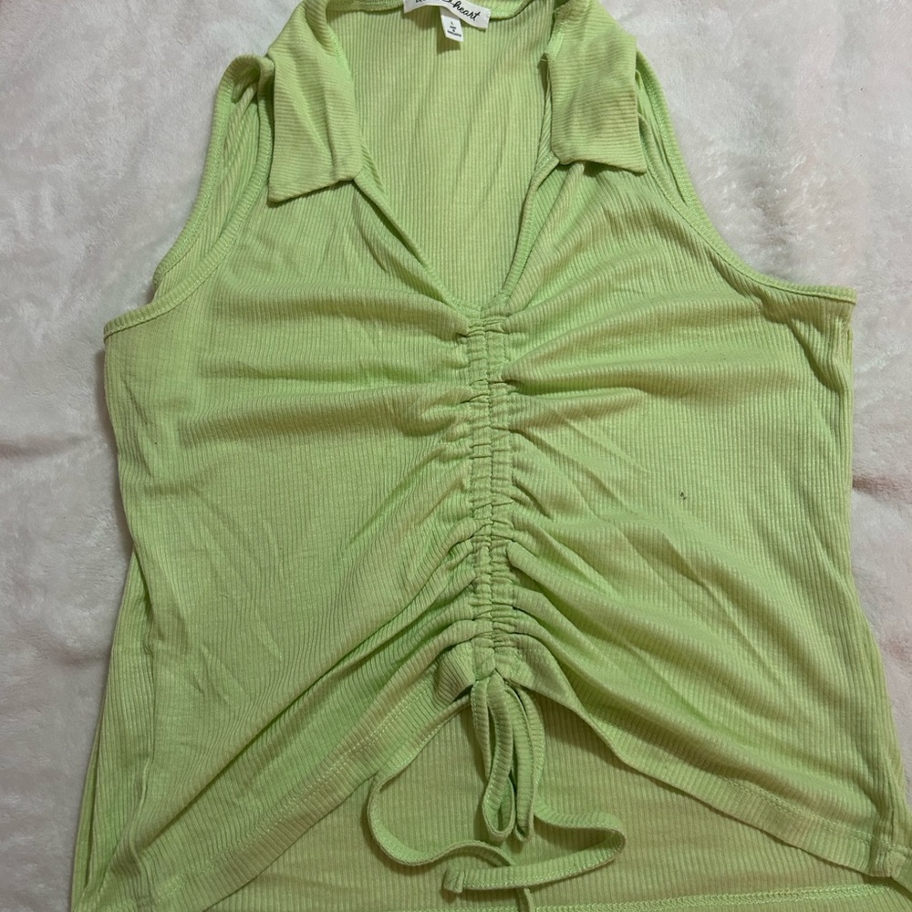 Derek Heart Light Green Sleeveless Ruched Blouse
